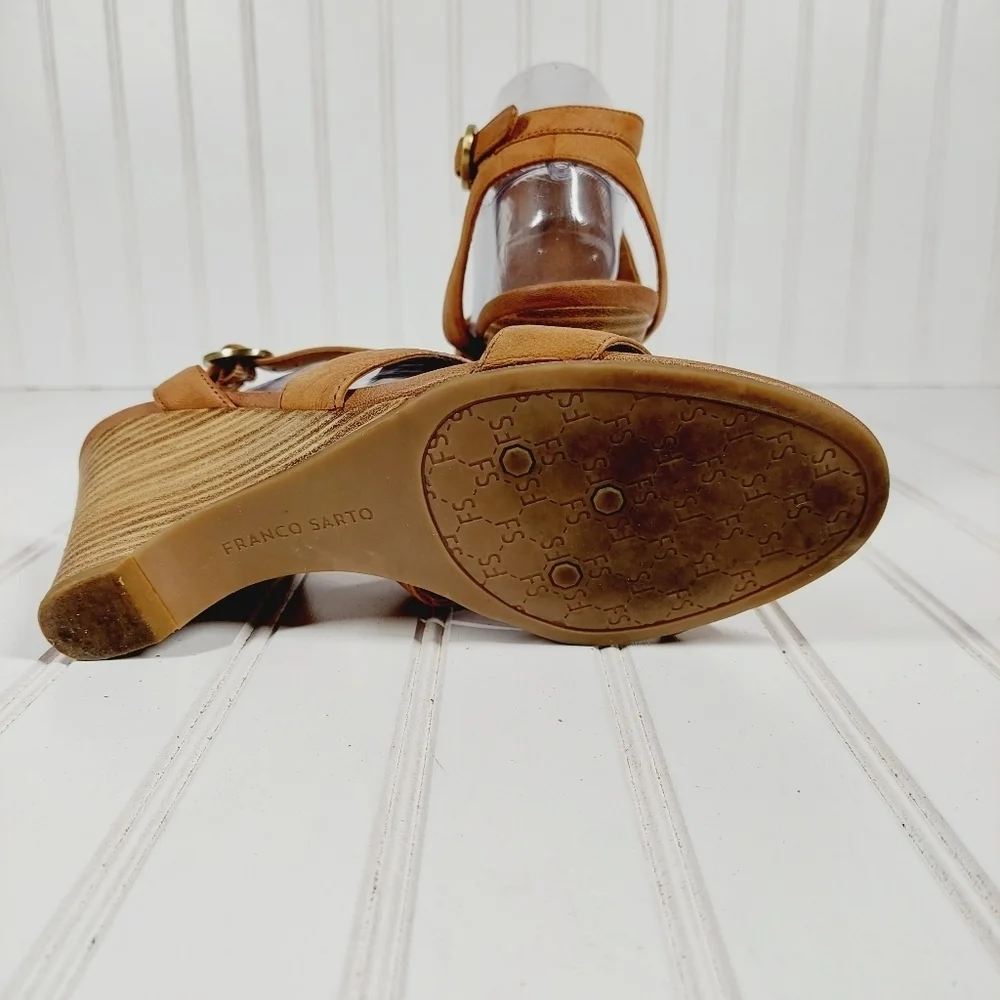 Franco Sarto Tish Tan Leather Wedge Sandal A 538